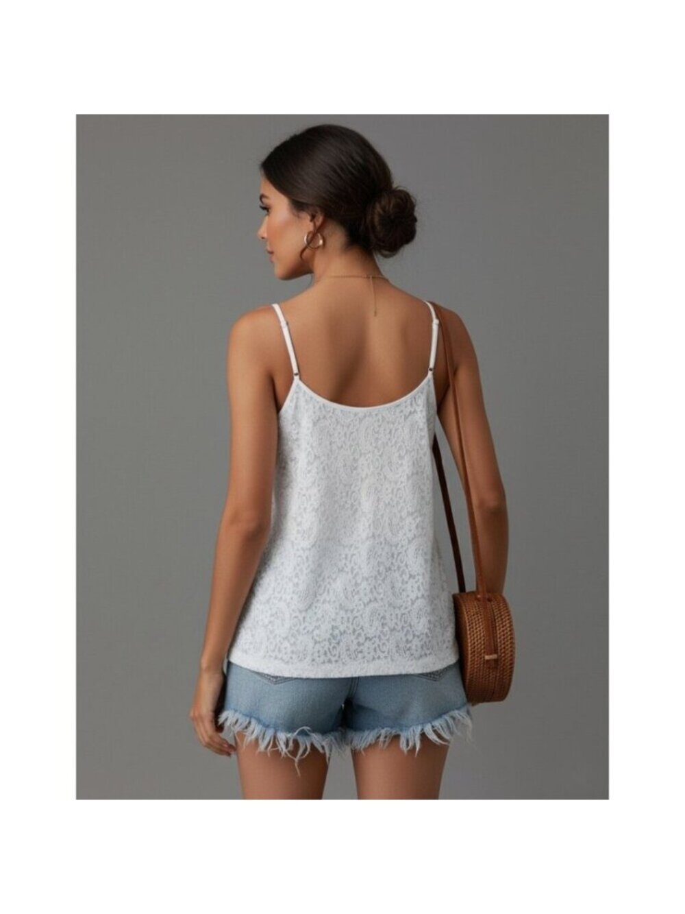 Boho Lace Spaghetti Strap Cami Top White - Picture 3 of 9